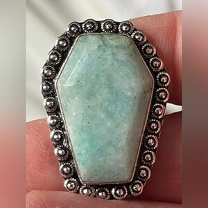 Amazonite Gemstone 925 Sterling Silver Jewelry Ring Size 8 coffin shape -